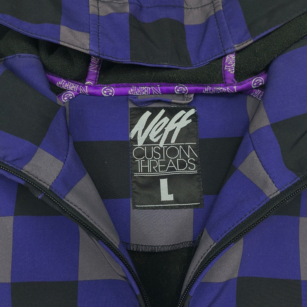 Neff Custom Threads Men Large Purple Black Buffalo Plaid Softshell Hoodie Jacket - Picture 4 of 14